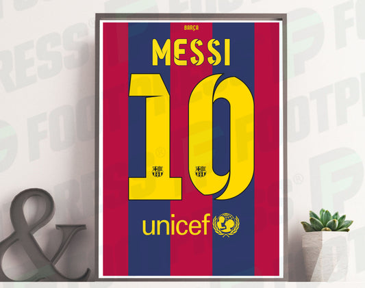 Affiche Lionel Messi FC Barcelone 2014/2015 Domicile - Champion d'Europe - Maillot Face arrière