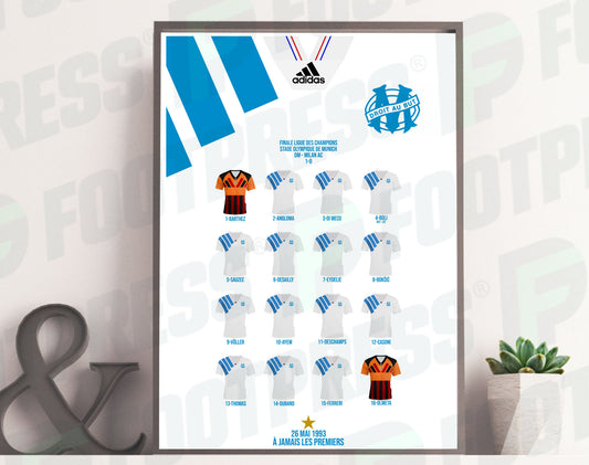 Affiche L'équipe de l'Olympique de Marseille - Coupe d'Europe 1993 (Deschamps, Völler, Boli...)