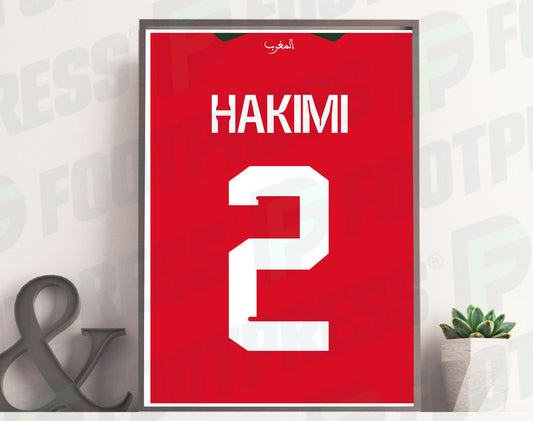 Affiche Achraf Hakimi Maroc 2022 Domicile - Coupe du Monde - Maillot Face arrière