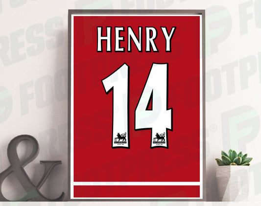 Affiche Thierry Henry Arsenal 2003 / 2004 - Champion d'Angleterre - Maillot Face arrière (Les Invincibles)