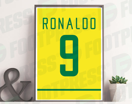 Affiche Ronaldo Brésil 2002 Domicile - Champion du monde - Maillot Face arrière (R9)