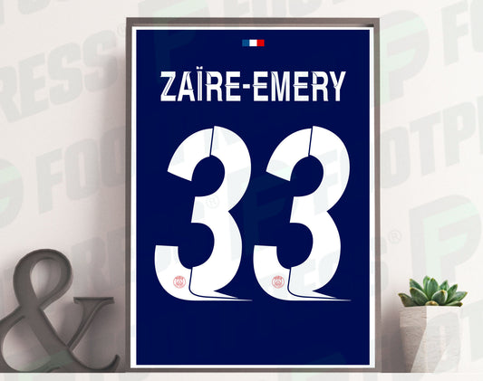 Affiche Warren Zaïre-Emery Paris Saint-Germain 2023/2024 Domicile - Ligue des Champions - Maillot Face arrière